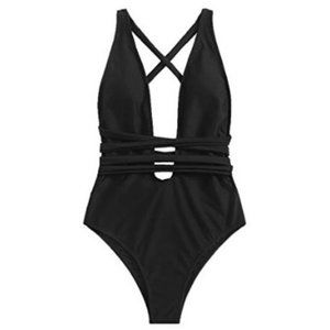 Criss Cross Tie Front One Piece Bathing Suit